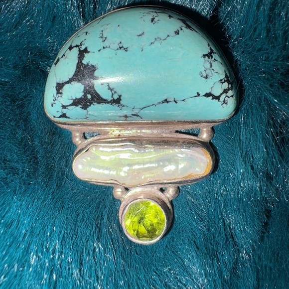 Native American Jewelry - Turquoise and Peridot Statement Brooch